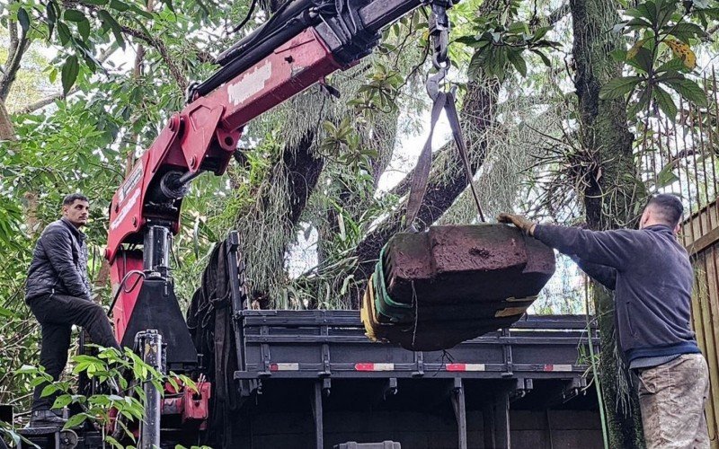 Resgate da lápide em meio ao mato onde foi encontrada