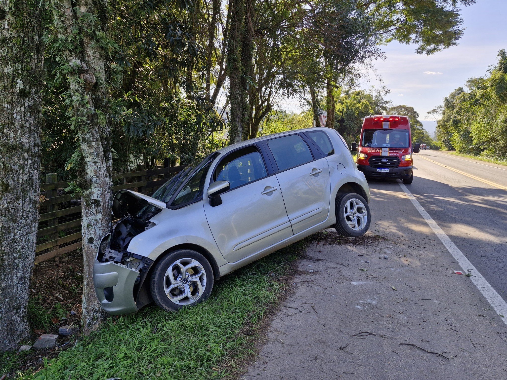 Carro colidiu contra árvore na RS-115, em Três Coroas | abc+