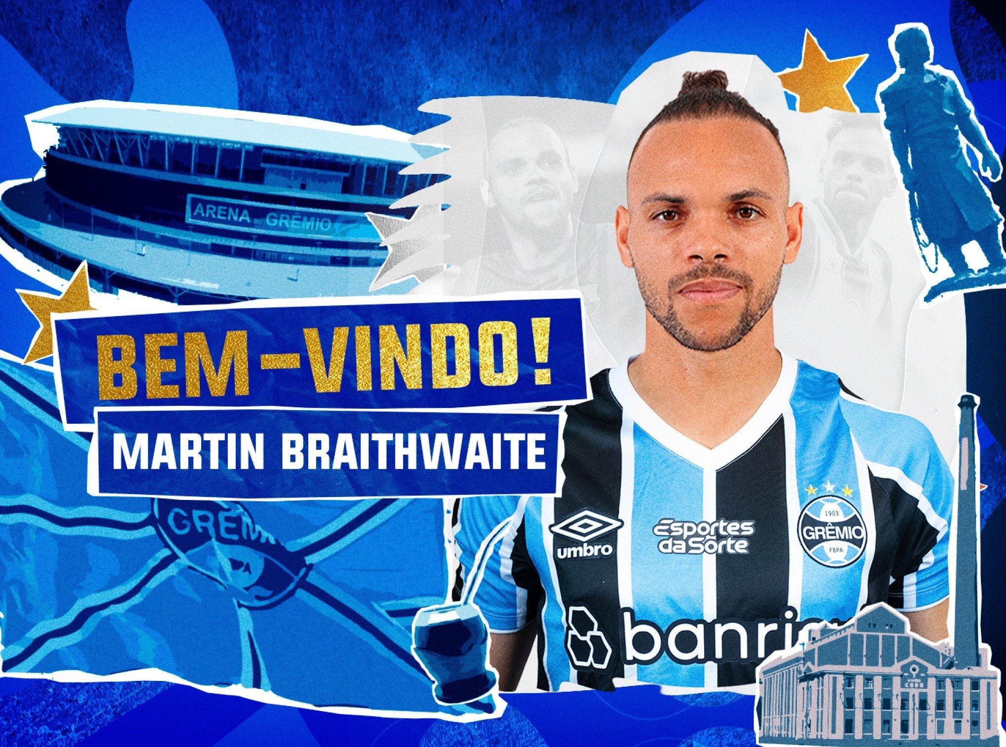 Braithwaite é confirmado pelo Grêmio: "Vou dar meu máximo em cada partida"