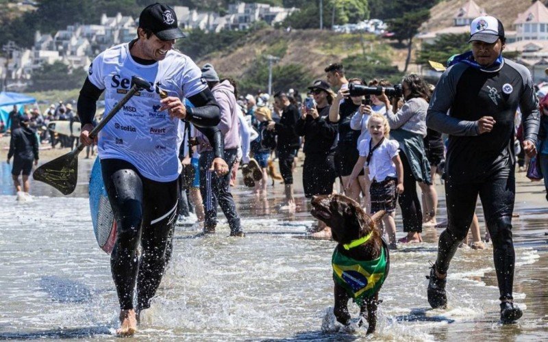 Cacau ganhou o Campeonato Mundial de Surfe para Cachorros de 2024