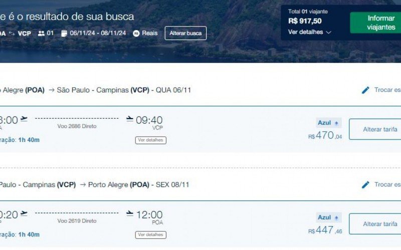 Viagem de ida e volta entre Porto Alegre e Campinas custa menos de R$ 1 mil em novembro | abc+