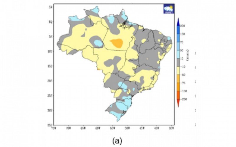 Previsão de chuva para setembro: tons em azul no mapa indicam chuva acima da média e tons amarelos apontam para pouca precipitação | abc+