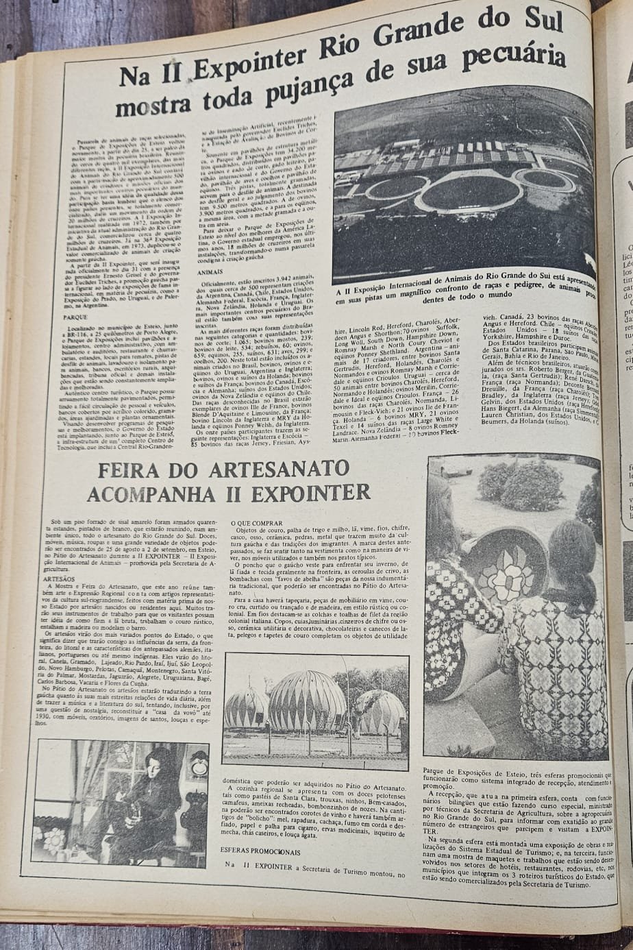 Matéria do Jornal VS de 29 de agosto de 1974 falava sobre a 2ª Expointer