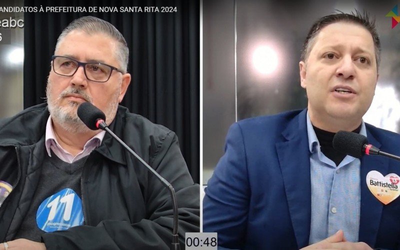 Cláudio Prates (PP) e Rodrigo Battistella (PT) no debate dos candidatos à Prefeitura de Nova Santa Rita | abc+