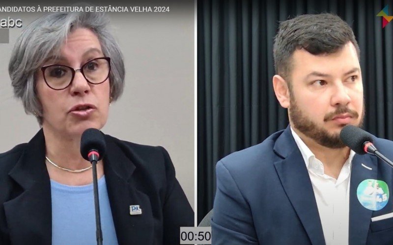 Dra. Maria Regina (PL) e Diego Francisco (PSDB) no debate dos candidatos à Prefeitura de Estância Velha | abc+