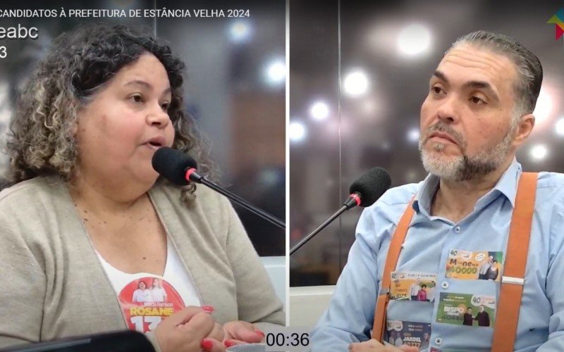 Rosane Nascimento (PT) e Alessandro Gil (PSB) no debate dos candidatos à Prefeitura de Estância Velha | abc+