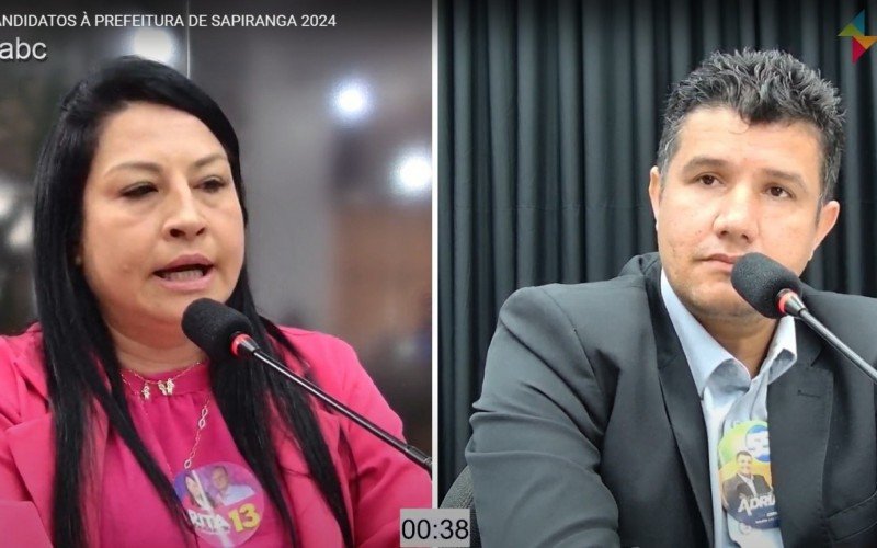 Professora Rita e Adriano Oliveira no debate dos candidatos à Prefeitura de Sapiranga | abc+