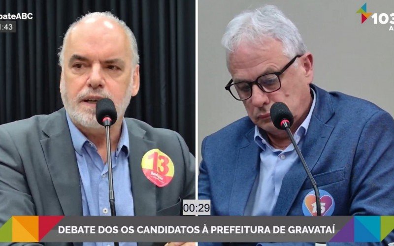 Daniel Bordignon e Marco Alba no debate dos candidatos à Prefeitura de Gravataí | abc+
