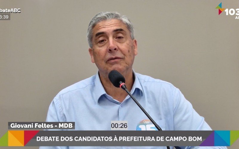 Giovani Feltes no segundo debate dos candidatos à Prefeitura de Campo Bom | abc+