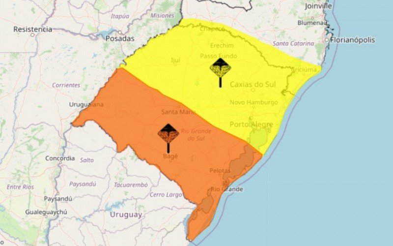 Alertas amarelo e laranja no Rio Grande do Sul | abc+