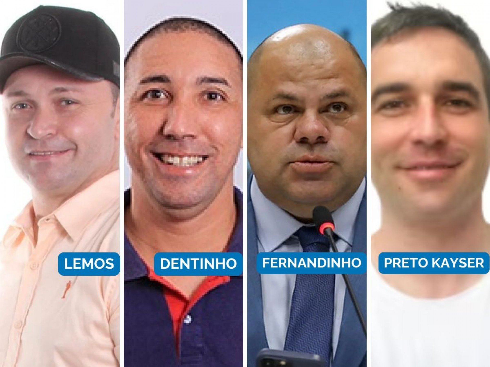 Lemos, Dentinho, Fernandinho e Preto Kayser: candidatos mais votados que não conseguiram vaga nas câmaras de São Leopoldo e Novo Hamburgo