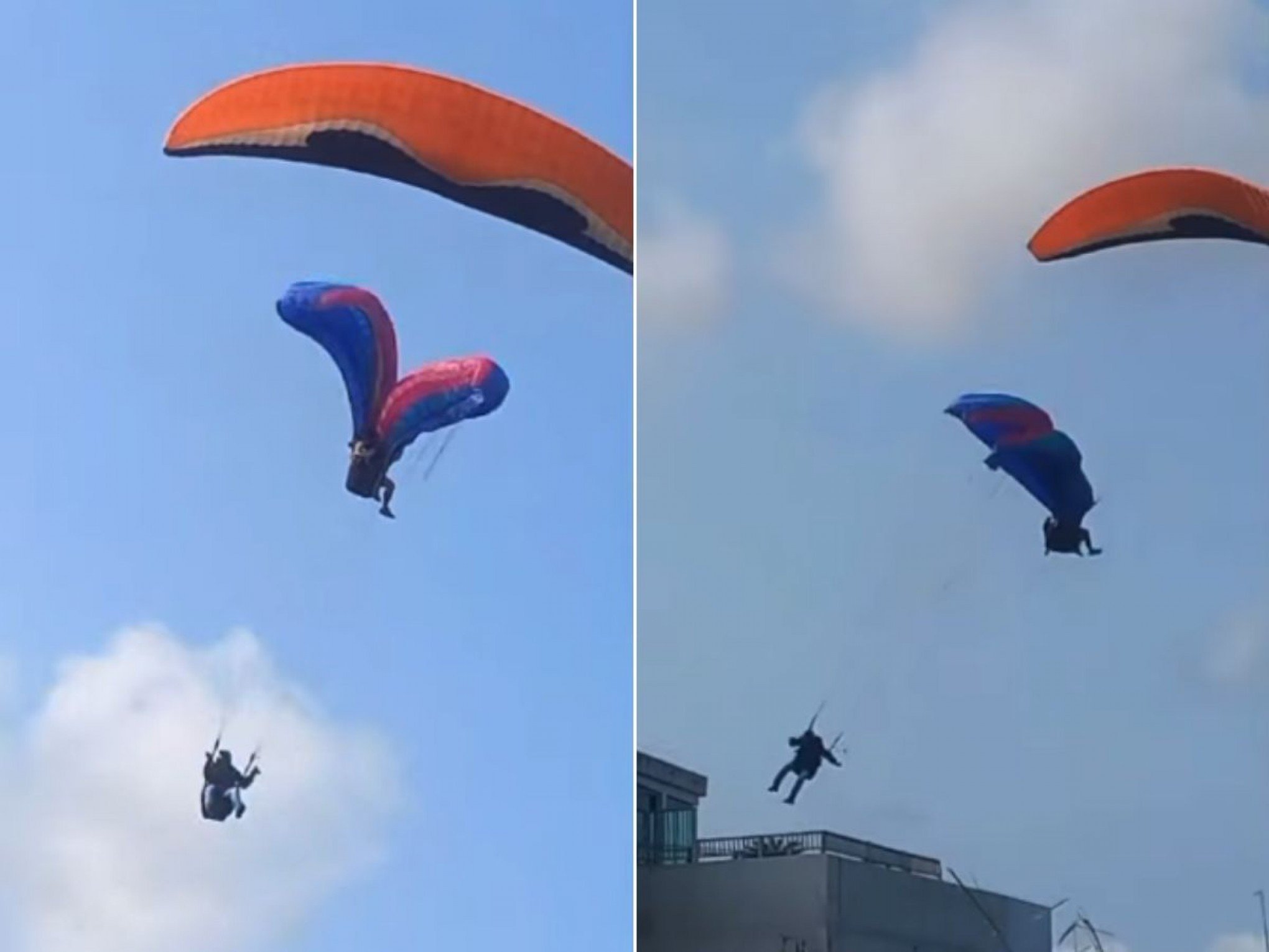 VÍDEO: Parapentes se enroscam no ar e uma das vítimas despenca de prédio