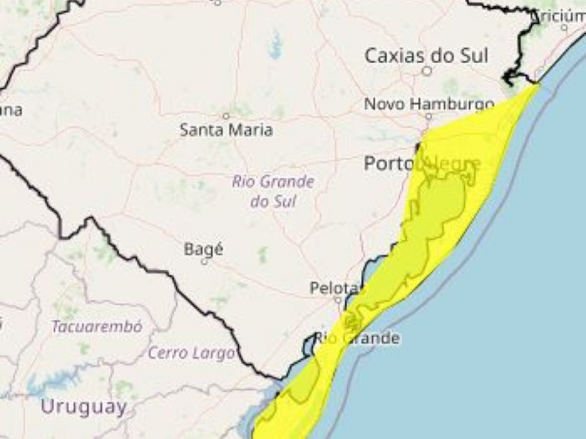 RS tem alerta para rajadas de vento que podem alcançar 75 km/h nas próximas horas