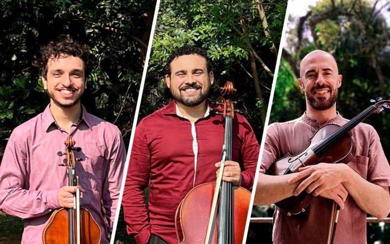 Trio de cordas é formado pelos músicos Giovani Leal, Tácio Vieira e Ricardo Müller