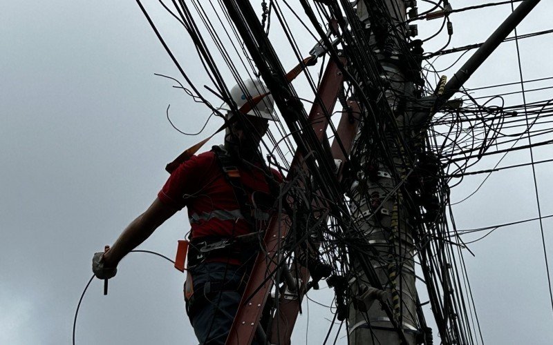 Mutirão para remover fios soltos e inservíveis na Rua Guia Lopes teve mais uma etapa realizada nesta quarta-feira (6) | abc+