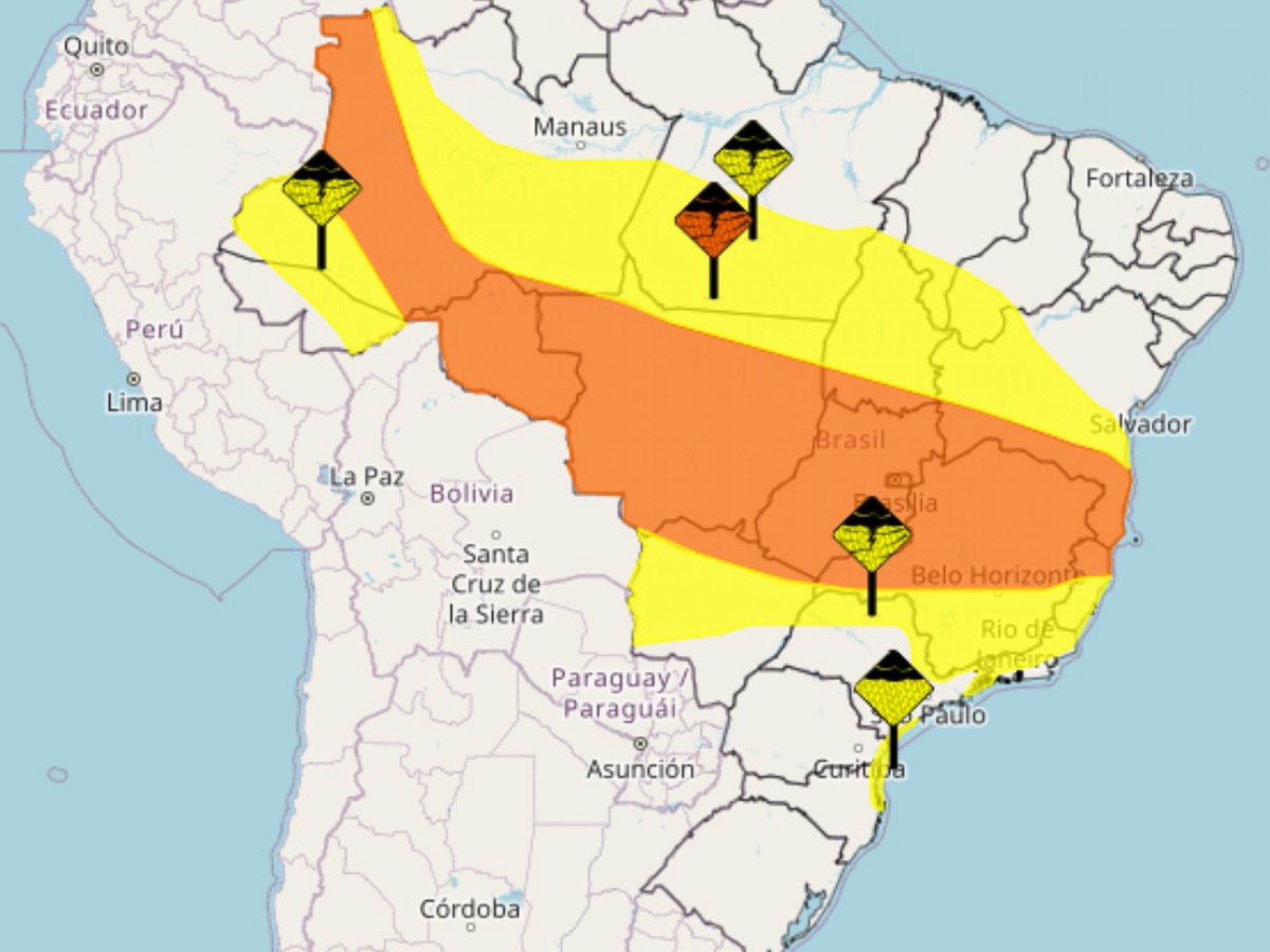 Alerta laranja do Inmet revela risco de chuvas intensas e ventos de até 100 km/h em 12 Estados