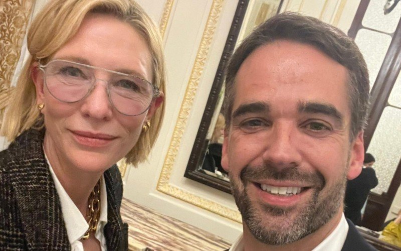 Governador do RS Eduardo Leite (PSDB) e Cate Blanchett se encontraram nesta semana | abc+