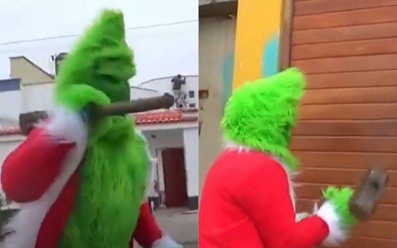 Policial fantasiado do personagem Grinch  | abc+