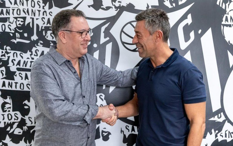 Pedro Caixinha e Marcelo Teixeira, presidente do Santos  | abc+
