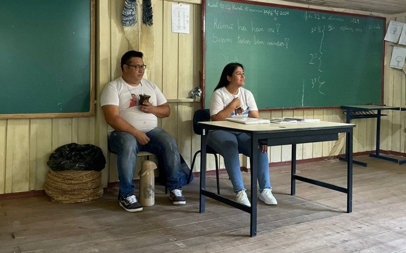 Escola indígena na aldeia Kaingang, em Canela