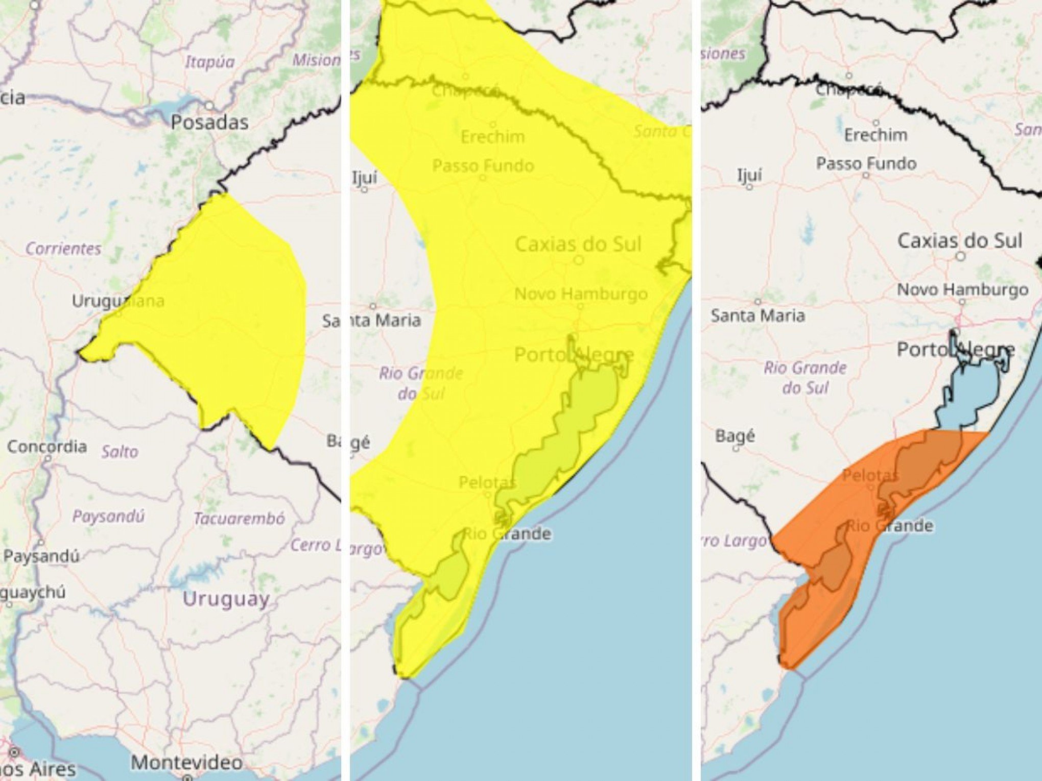 PREVISÃO DO TEMPO: Inmet publica 3 alertas; RS pode ter chuva forte e rajadas de vento