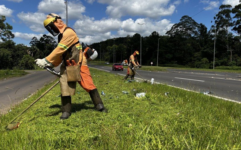 As ações de limpeza e roçada na RS-239 iniciaram pelo trecho de Novo Hamburgo nesta segunda-feira (6)