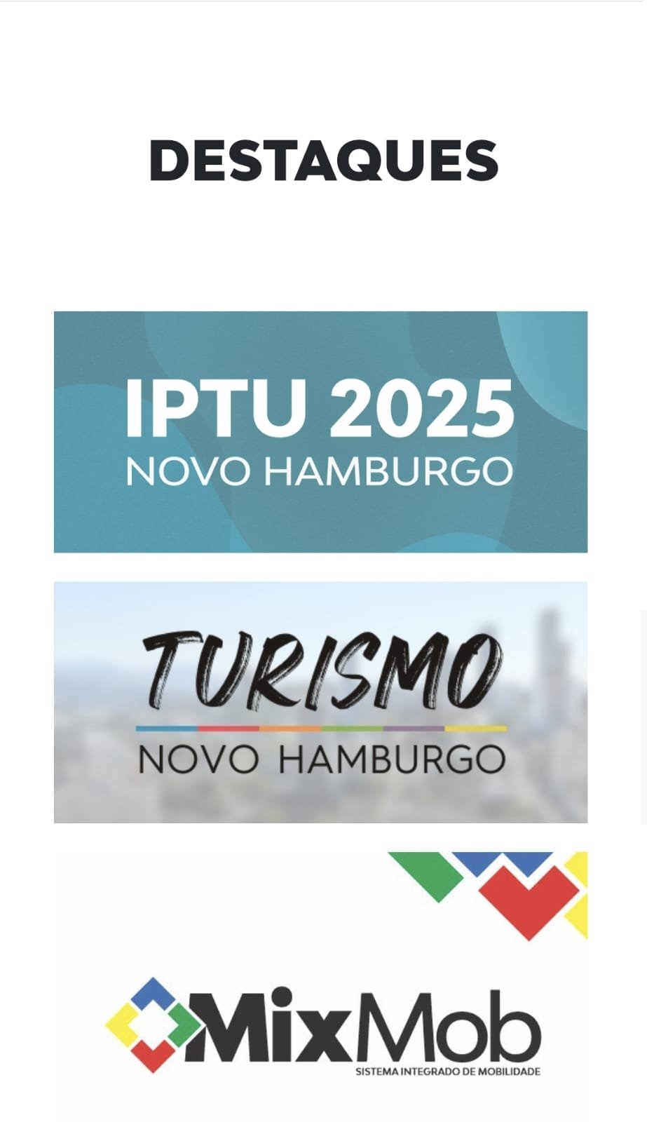 2 - Desça até a categoria "DESTAQUES" e clique em "IPTU 2025 NOVO HAMBURGO" | abc+