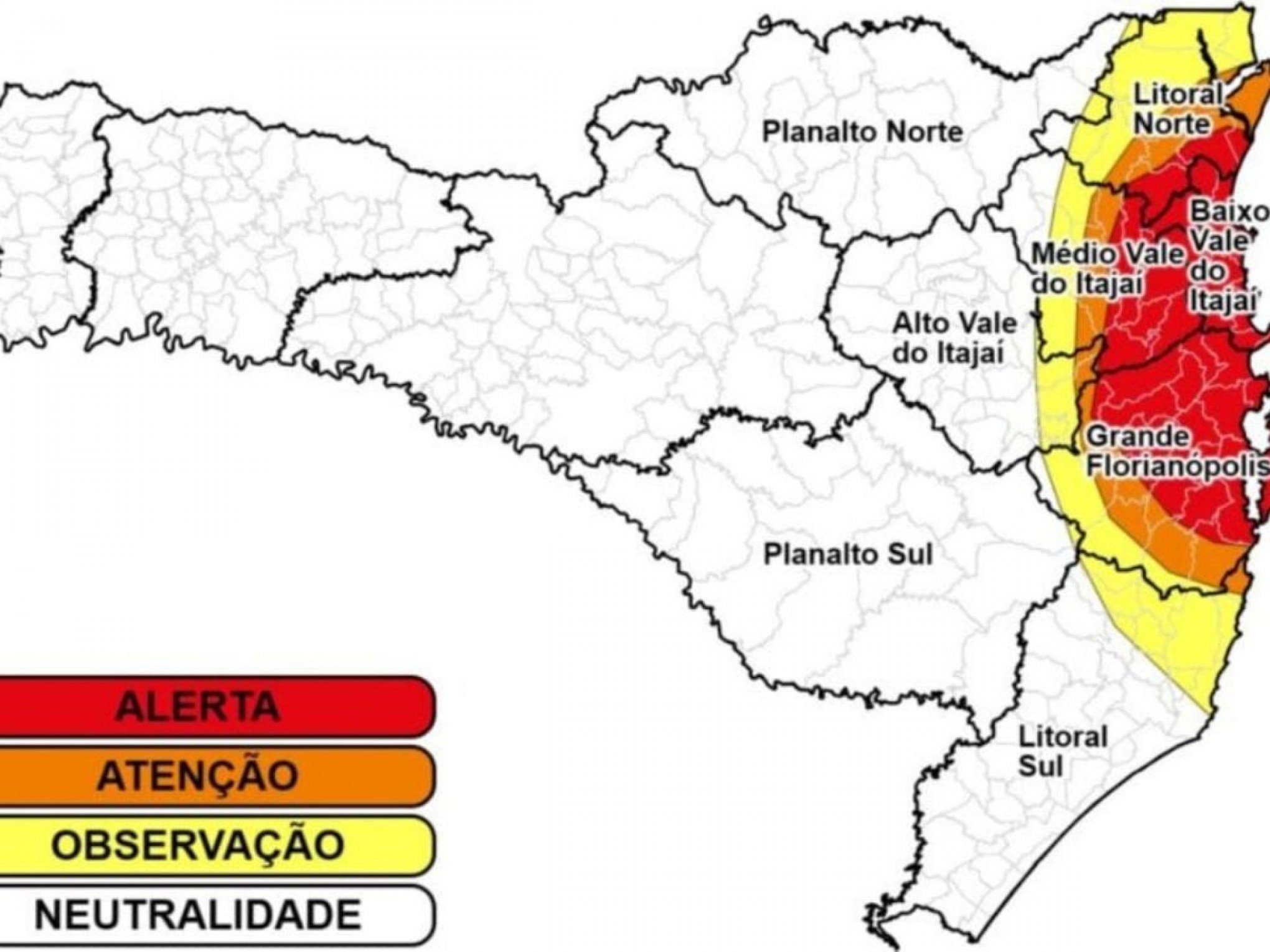 CHUVA EM SC: Defesa Civil emite alerta máximo para risco de deslizamentos no litoral de Santa Catarina