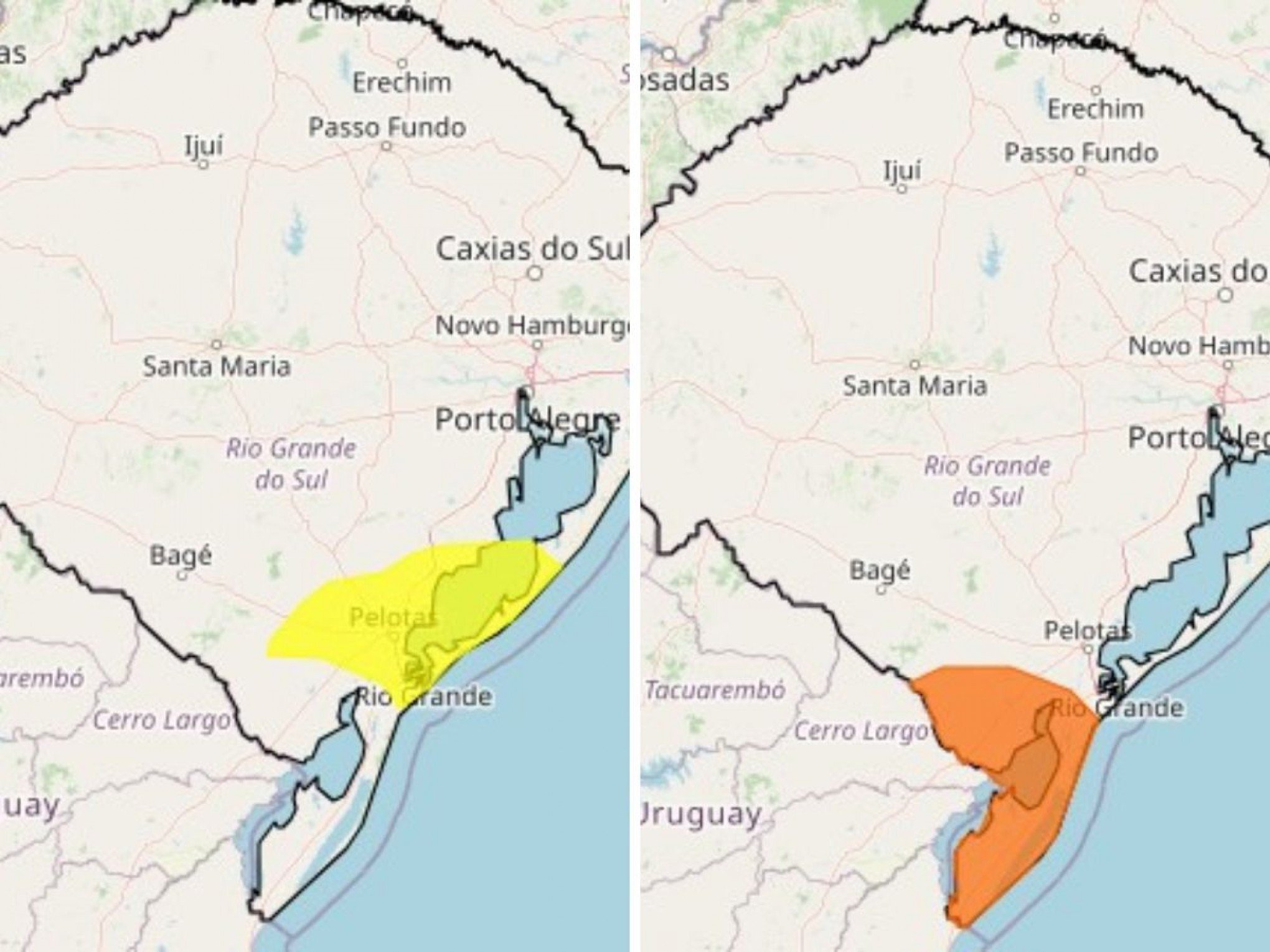 PREVISÃO DO TEMPO: RS tem dois alertas do Inmet para risco de temporais com chuvas intensas