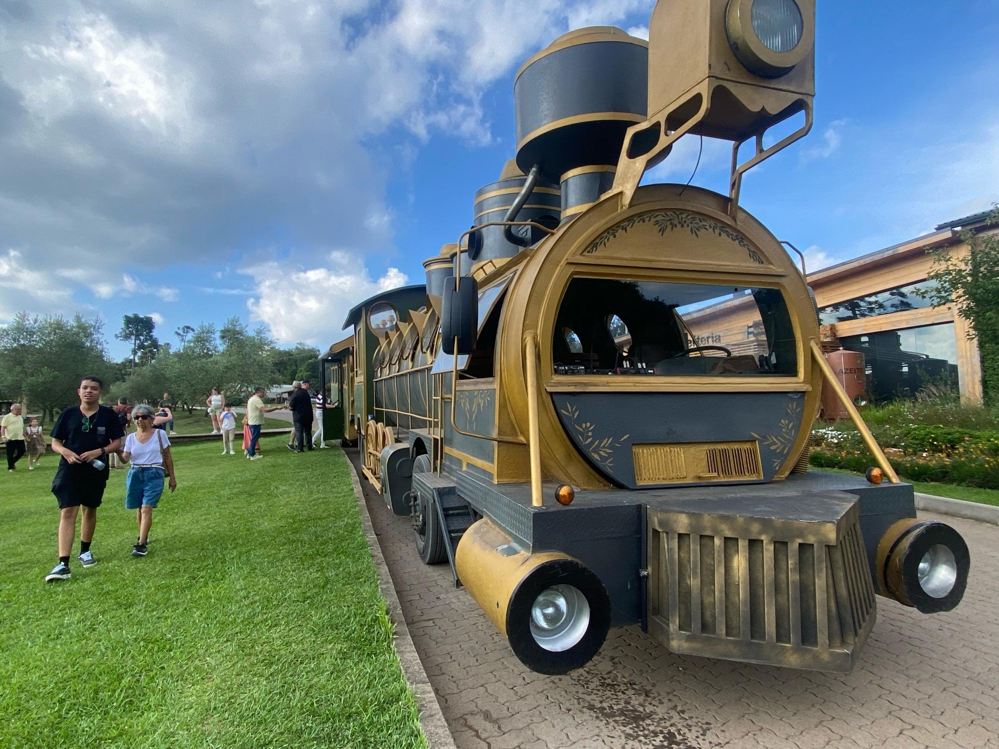 Visitantes voltam ao passado em passeio de trem com pneus em parque do interior de Gramado