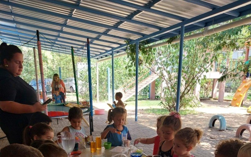 Estação refrescante na Escola Municipal de Ensino Infantil Sempre Viva, do bairro Rio Branco, de Campo Bom