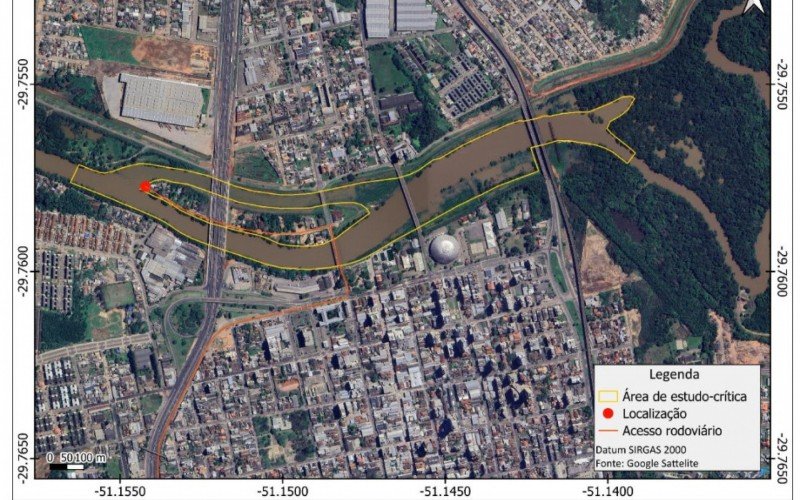 Mapa mostra trecho crítico do Sinos a ser desassoreado