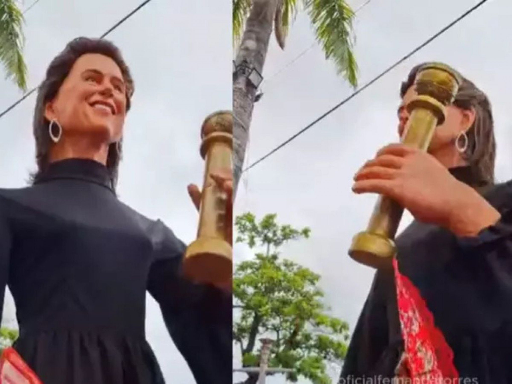 "Sem palavras": Fernanda Torres enaltece carregador do seu boneco gigante de Olinda