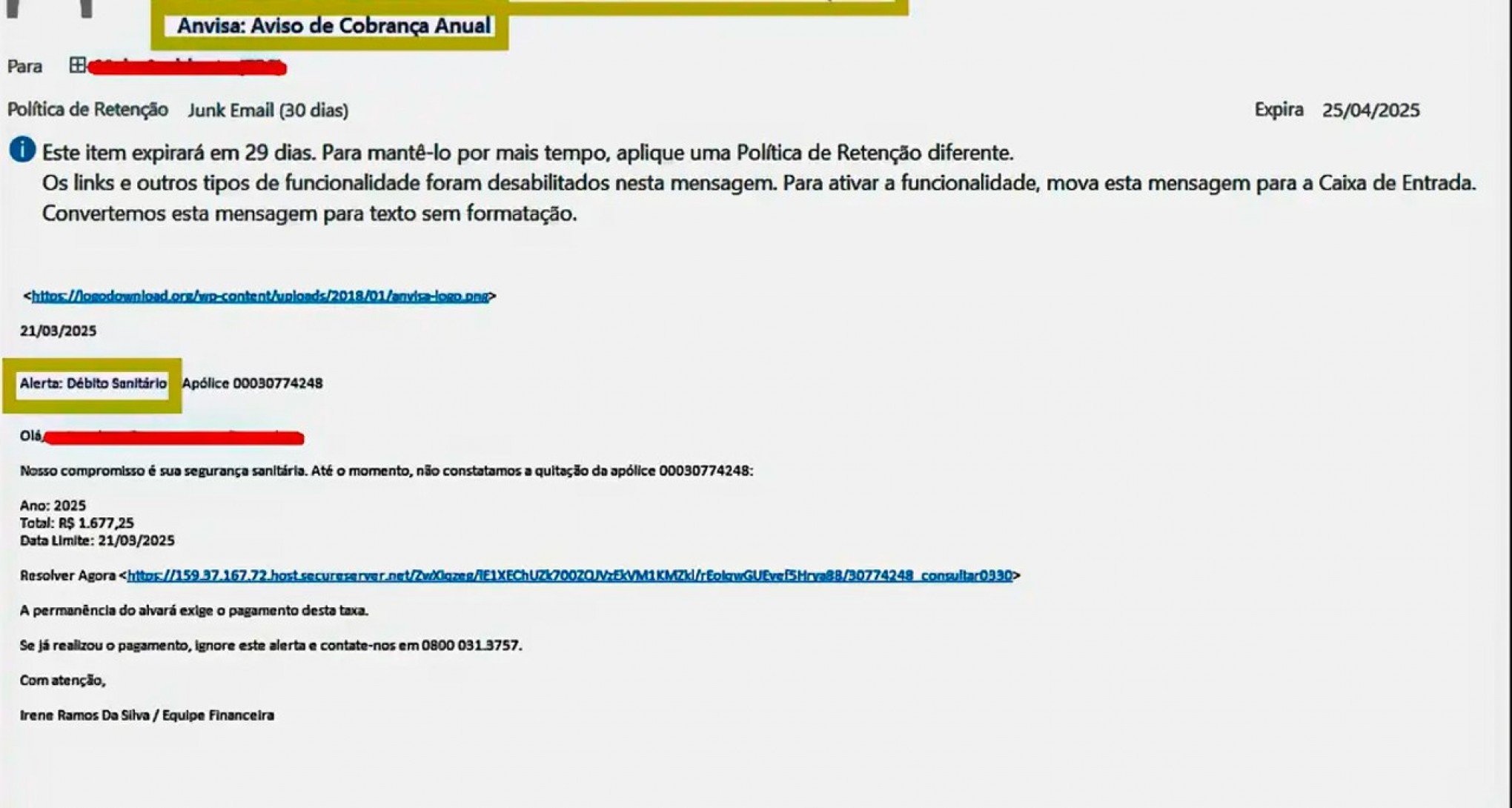 GOLPE: Anvisa alerta para falsa cobrança por e-mail