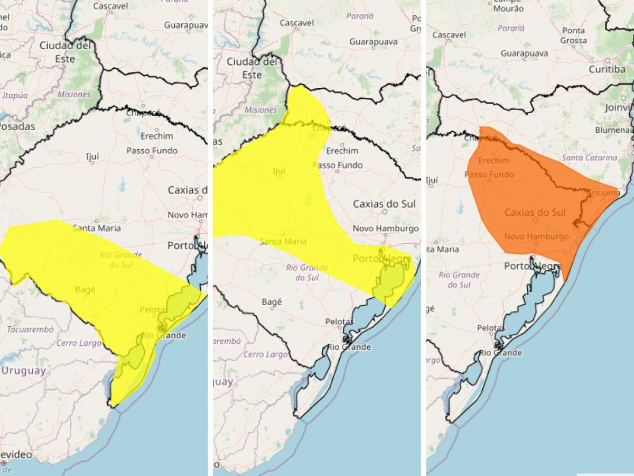 PREVISÃO DO TEMPO: RS tem 3 alertas do Inmet para risco de tempestade nas próximas horas