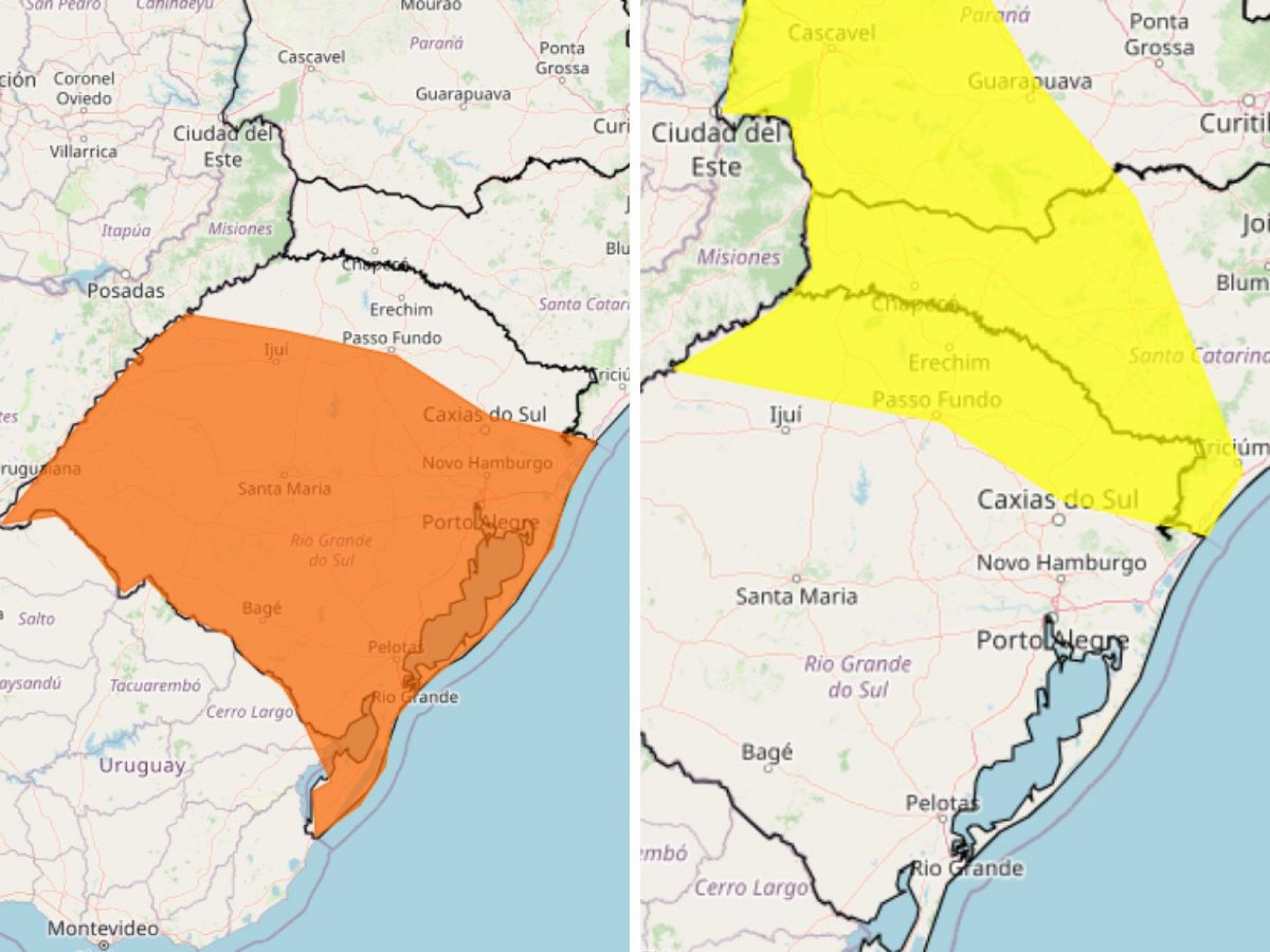 PREVISÃO DO TEMPO: Inmet alerta para chuva volumosa e ventos intensos nas próximas horas no RS