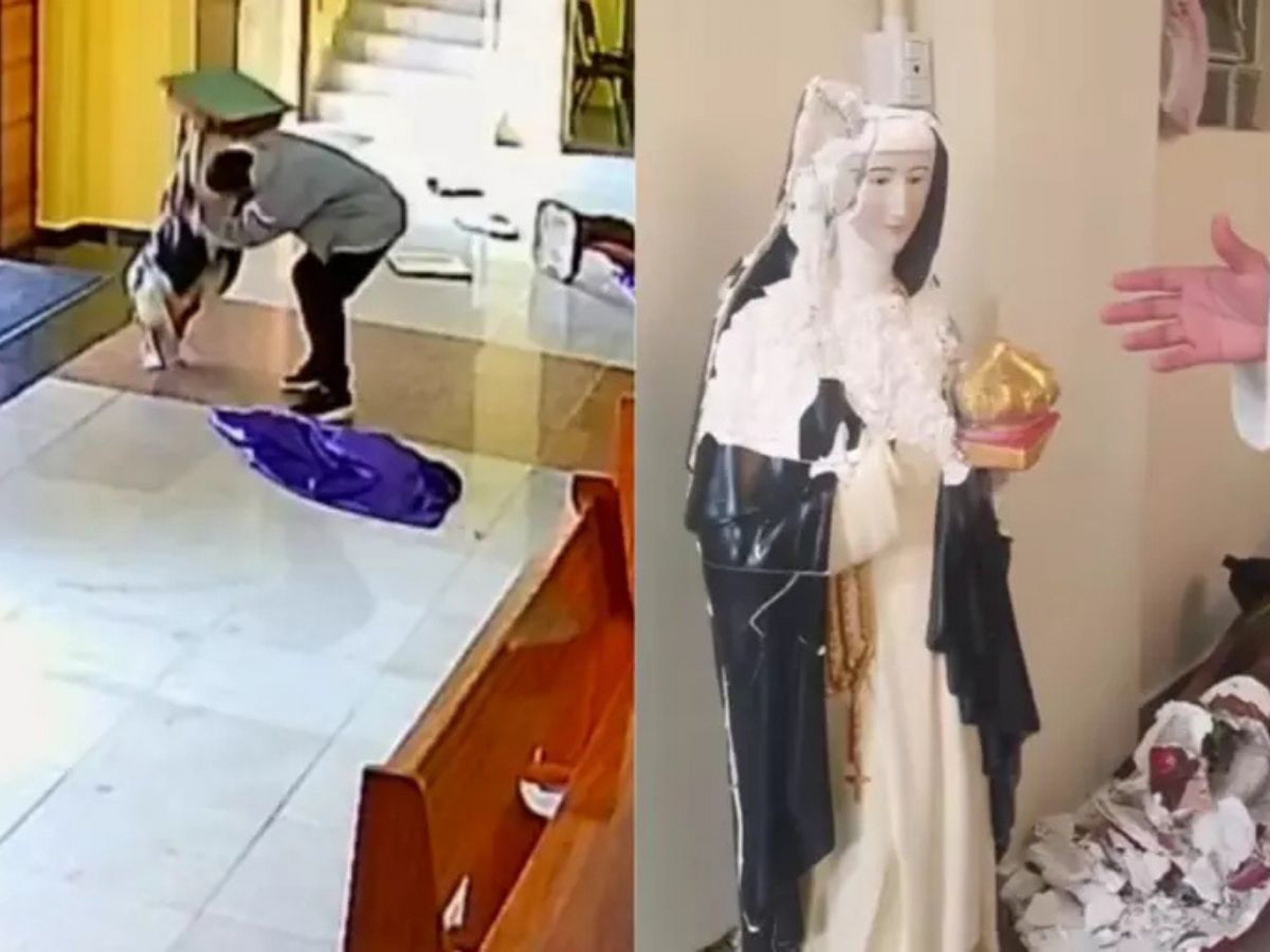 Homem invade igreja e joga duas estátuas no chão a procura de padre: "Partiu para agressão"