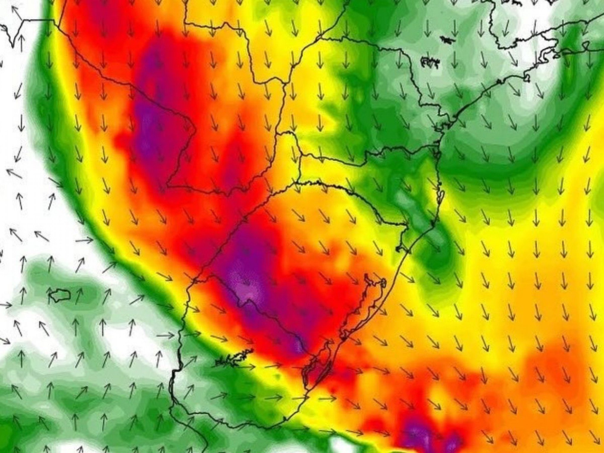 Frente quente se forma entre o final desta quarta (7) e o começo da quinta-feira (8) sobre o Rio Grande do Sul | abc+