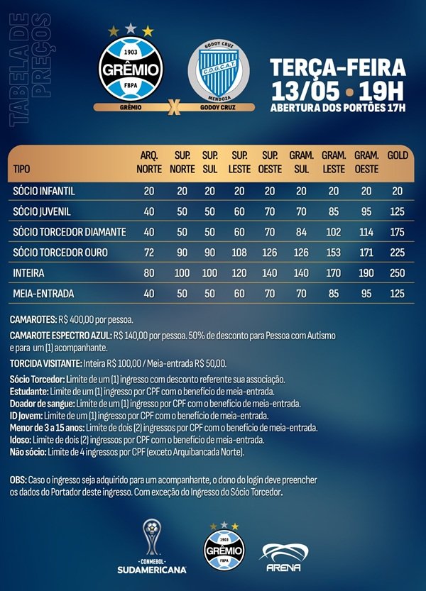 Ingressos: Grêmio x Godoy Cruz | abc+