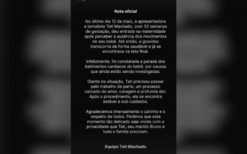 Assessoria de Tati Machado divulgou perda de Rael pelos stories do Instagram de apresentadora | abc+