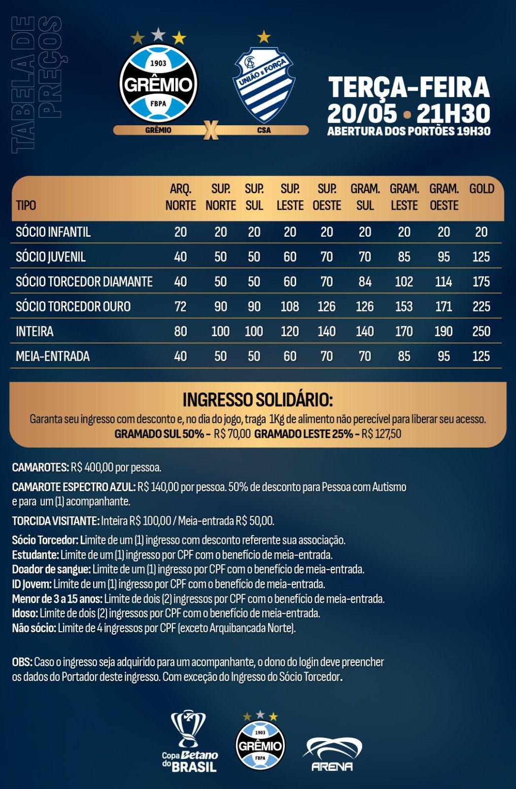 Ingressos: Grêmio x CSA | abc+