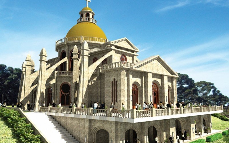 Projeto da igreja que está sendo construída no santuário de Nossa Senhora do Caravaggio, em Canela