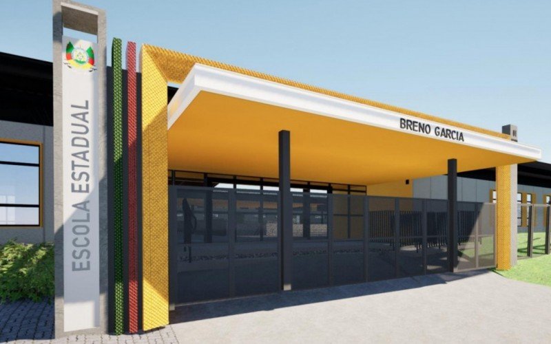 Modelo digital dos novos padrões visuais e de construção que serão utilizados na escola do loteamento Breno Garcia, em Gravataí 