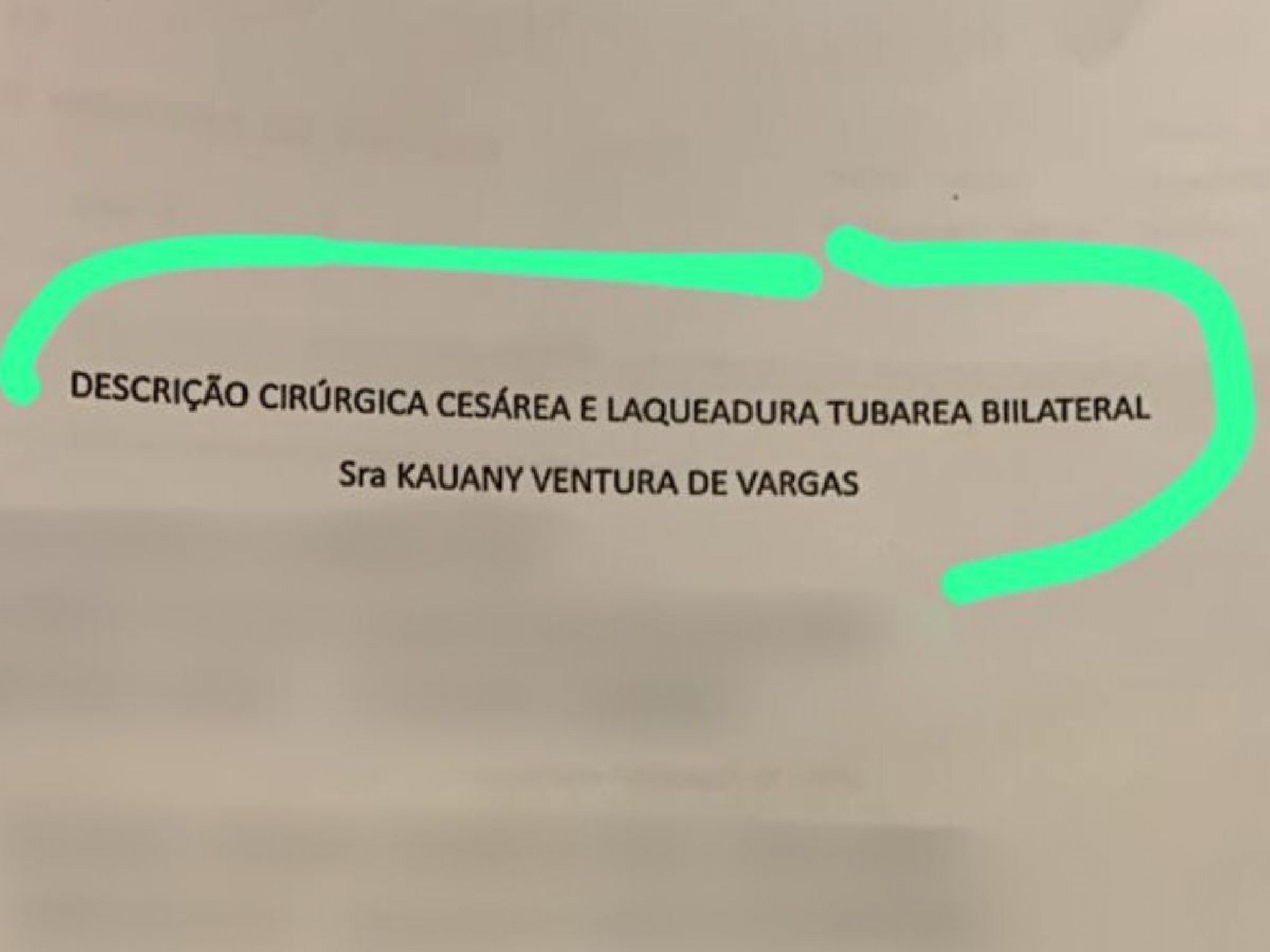 Documento recebido por Catieli após morte de Kauany no Hospital Sapiranga | abc+