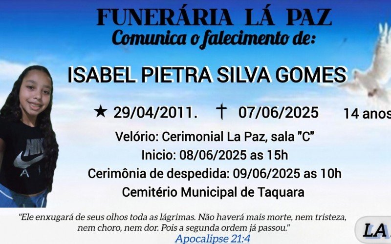 Isabel foi velada na manhã desta segunda-feira, no Cemitério Municipal de Taquara | abc+