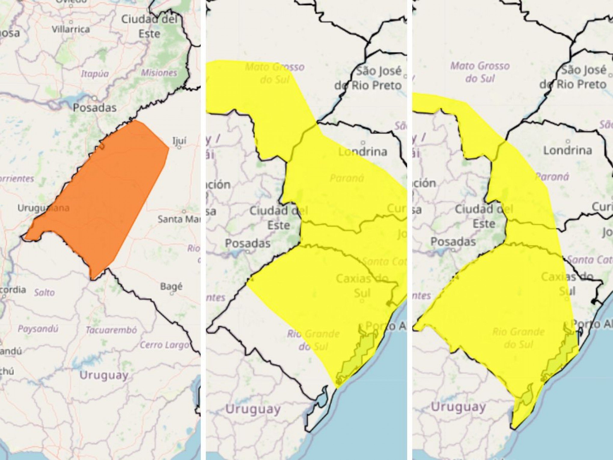 FRENTE FRIA: Inmet faz três alertas para chuva no Rio Grande do Sul