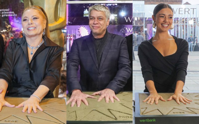 Artistas eternizam as mãos na Calçada da Fama de Gramado