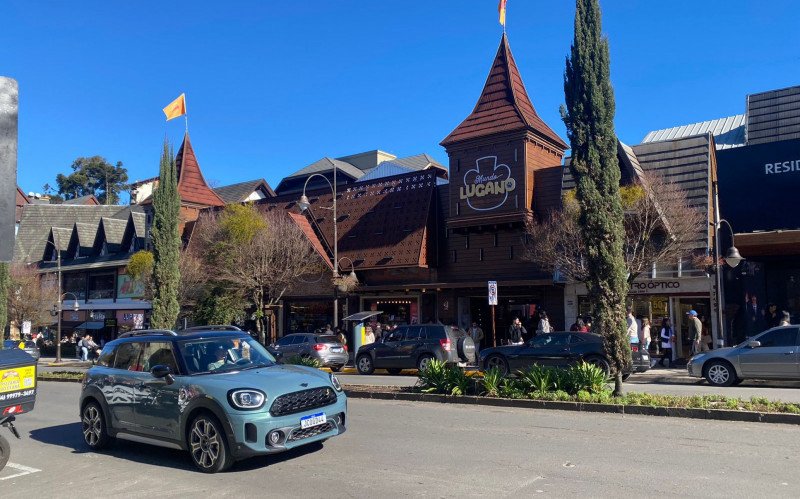 Céu azul, sol, tempo ensolarado, Centro de Gramado