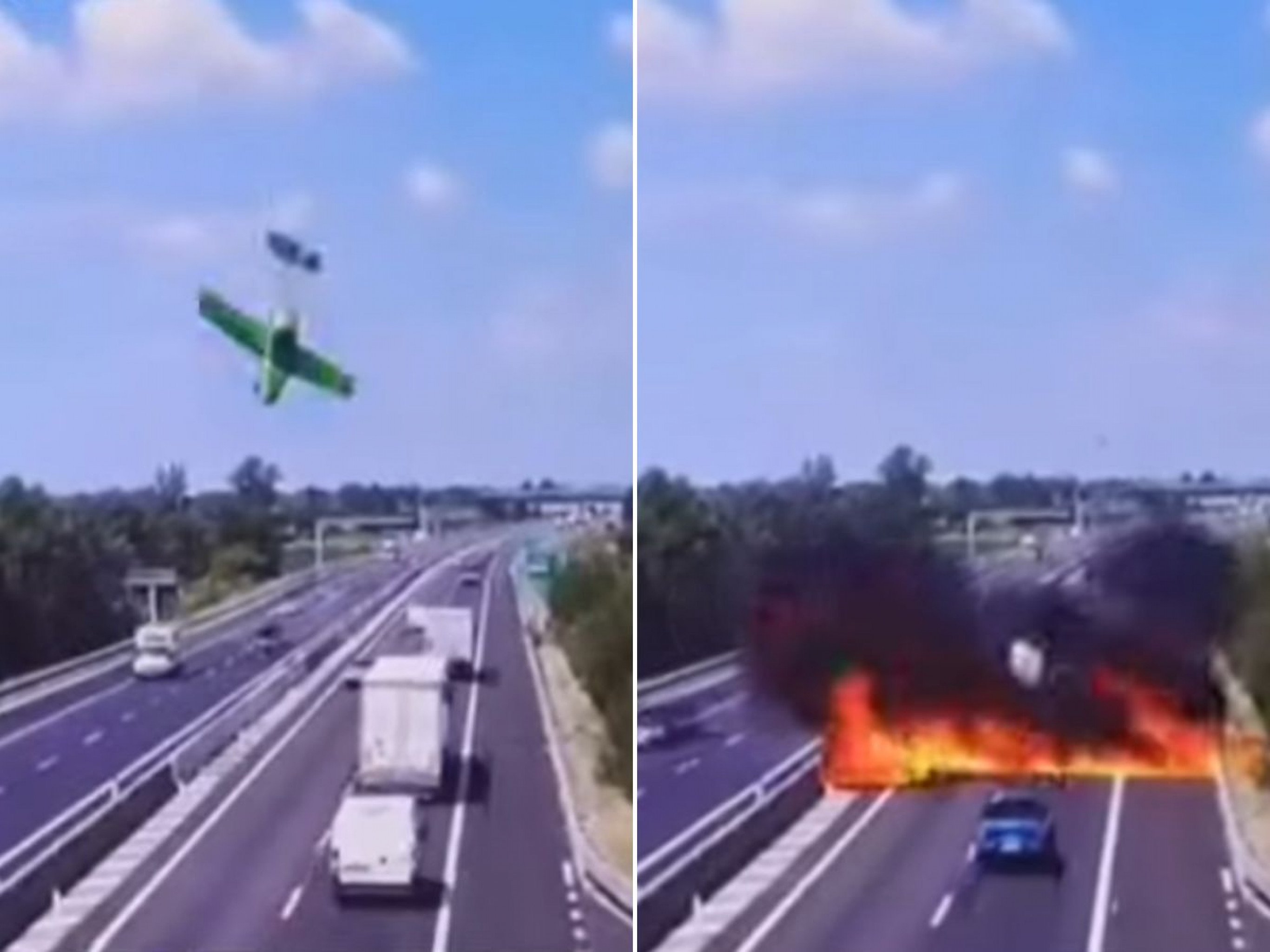 VÍDEO: Avião cai em meio a carros em rodovia e deixa dois mortos