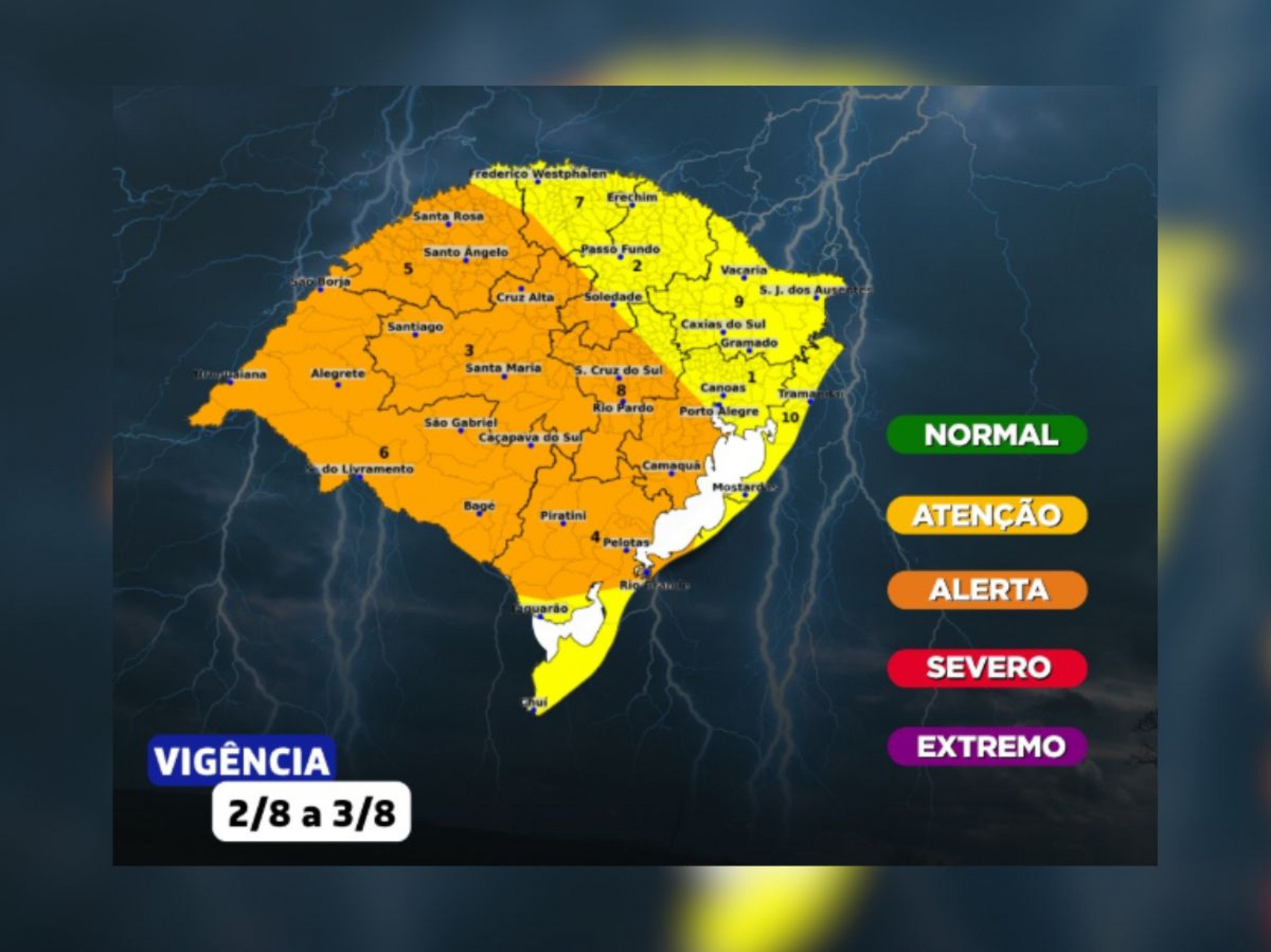 Defesa Civil alerta para chuva volumosa e ventos de até 90 km/h neste fim de semana no RS